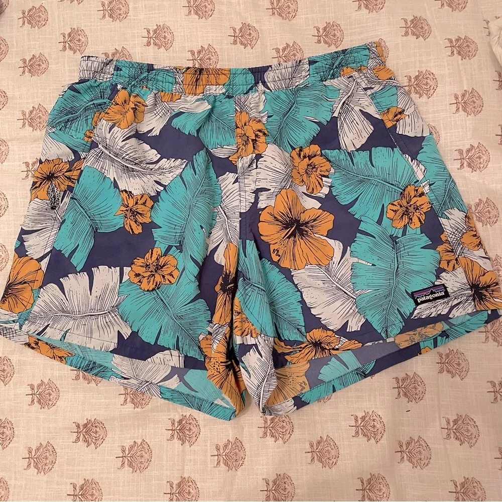 Patagonia Best Fronds Channel Blue Hibiscus Print Baggies Short 5
